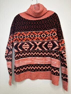 Wrangler Retro Southwestern Aztec Knit Cowl Neck Sweater Small
